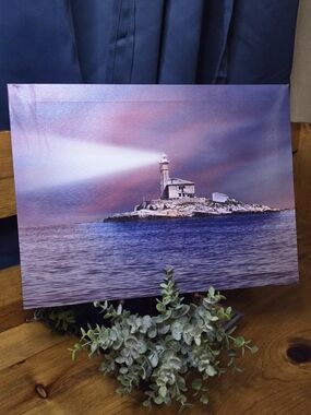 Lighthouse Canvas Picture Wall Art Coastal Ocean Decor Moody Purple Sky Beach